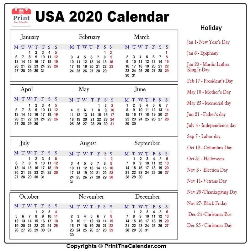 Us Public Holidays 2020
